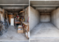 Voor en na van een professioneel ontruimde garagebox door STUFFVIA, volledig leeggehaald en netjes opgeleverd.