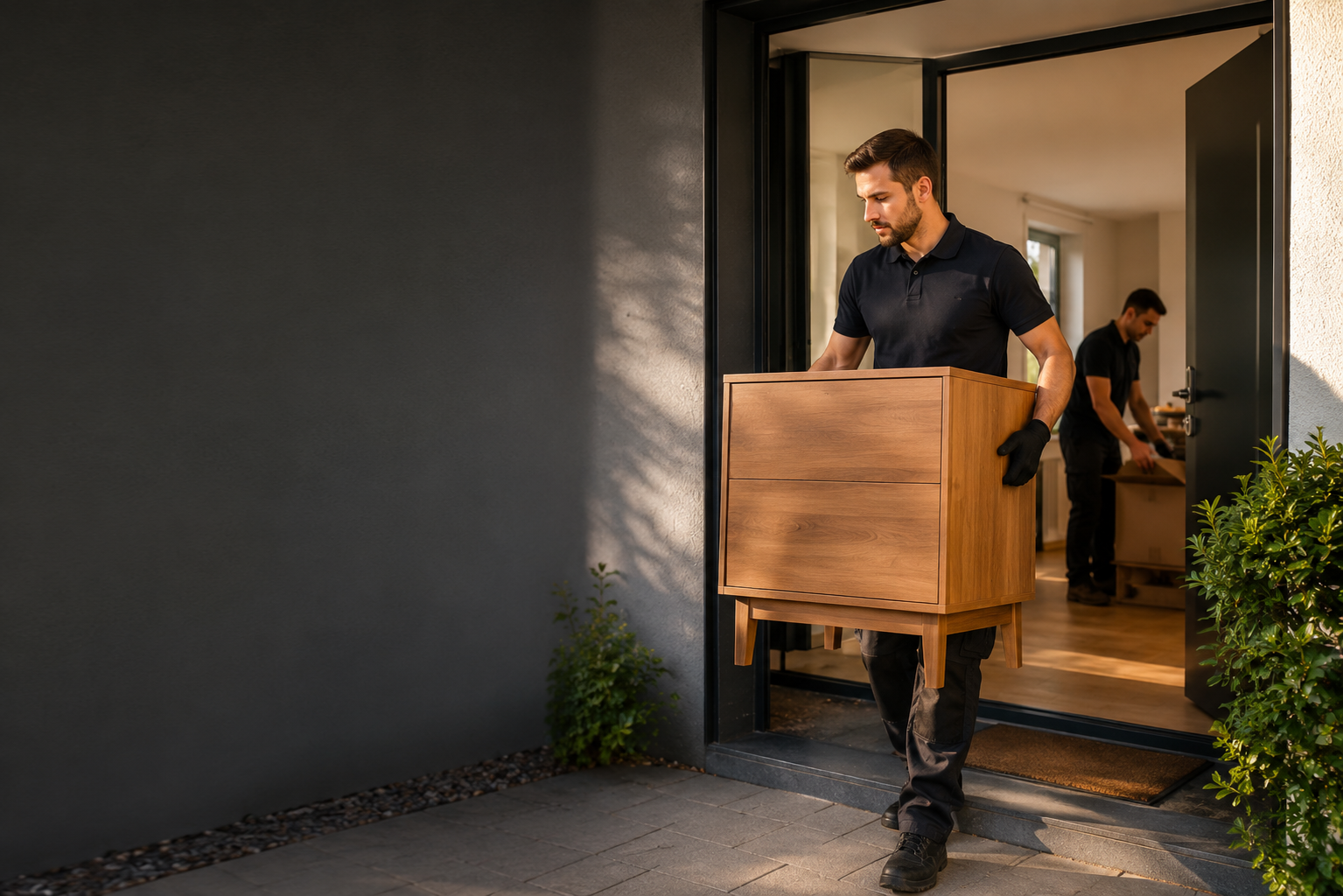 Professionele woningontruiming door STUFFVIA met een medewerker die zorgvuldig een meubel uit een woning verplaatst.